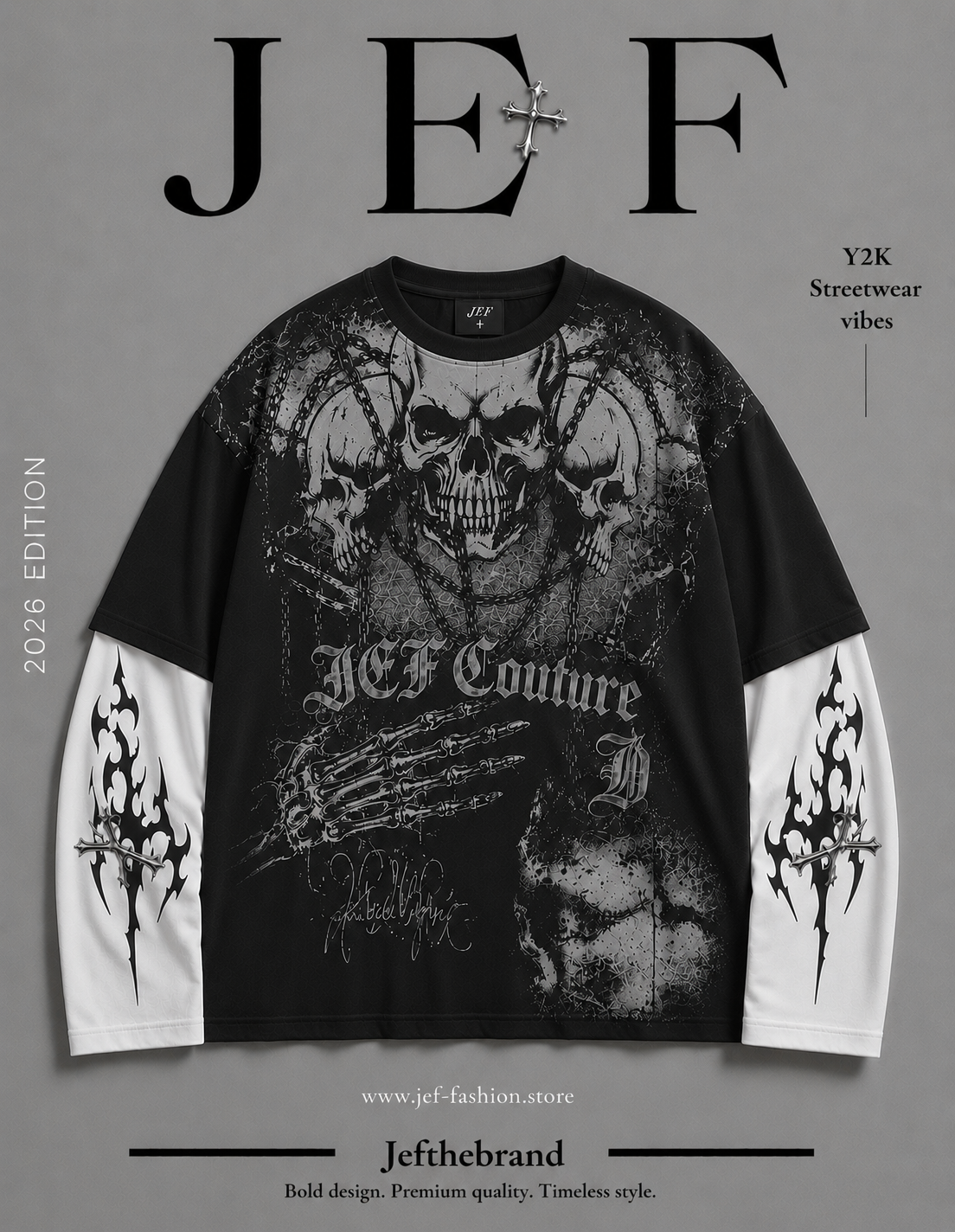 JEF couture skull full sleeve oversized T-Shirt