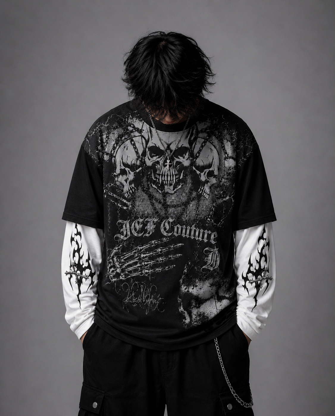 JEF couture skull full sleeve oversized T-Shirt