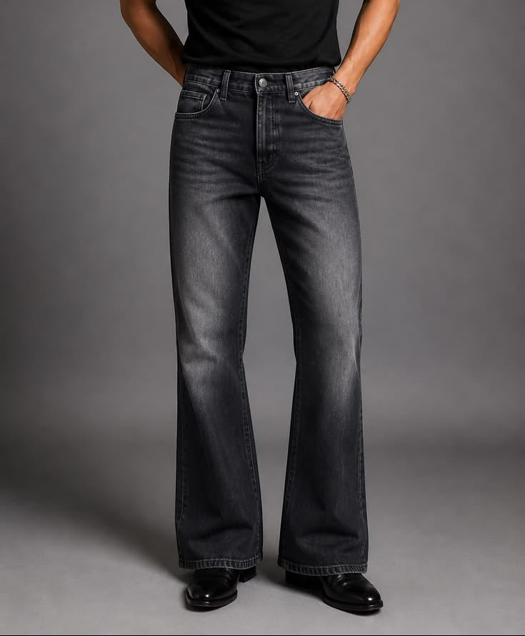 Vintage Black Denim Bootcut Jeans (Unisex)